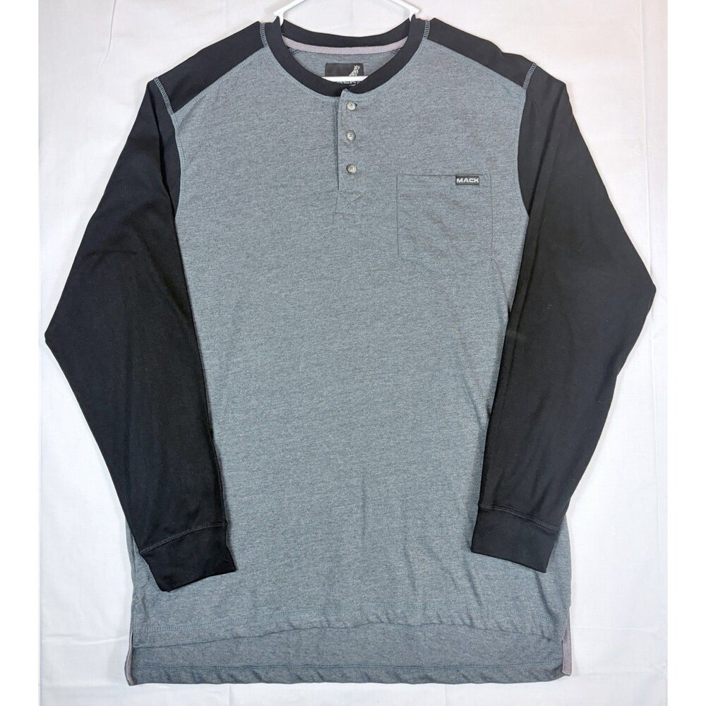 Mack Trucks Henley Shirt LS 3 Button Grey & Black Men’s XL